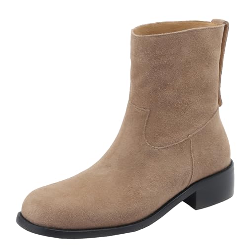 BULVJ Slip-On-Stiefeletten für Damen, Stiefeletten aus weichem Wildleder mit Blockabsatz für Einfaches Tragen von BULVJ