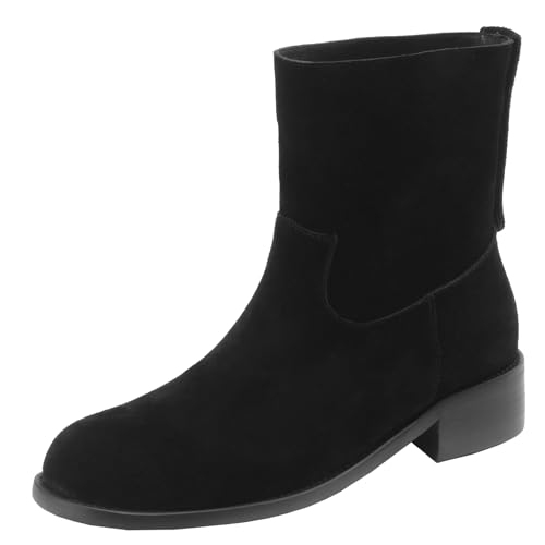 BULVJ Slip-On-Stiefeletten für Damen, Stiefeletten aus weichem Wildleder mit Blockabsatz für Einfaches Tragen von BULVJ