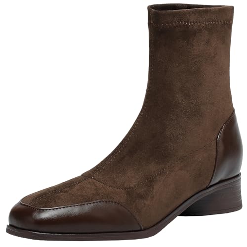 BULVJ Slip-on-Stiefeletten mit Quadratischer Zehenpartie für Damen, Blockabsatz für Gleichmäßiges Gehen, Warmes Futter für Herbst- und Winterkleidung von BULVJ