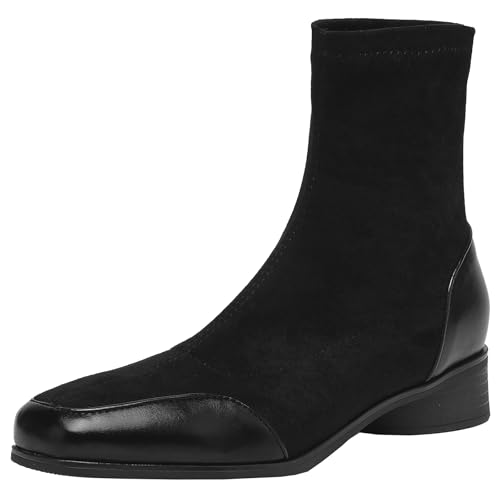 BULVJ Slip-on-Stiefeletten mit Quadratischer Zehenpartie für Damen, Blockabsatz für Gleichmäßiges Gehen, Warmes Futter für Herbst- und Winterkleidung von BULVJ