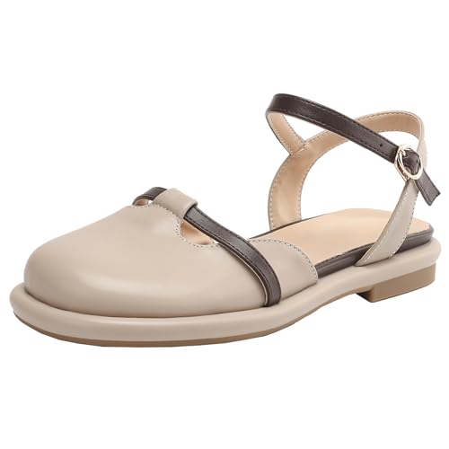 BULVJ Sommer Flache Sandalen Verstellbare Schnallenverschluss Flache Schuhe mit Runder Spitze von BULVJ