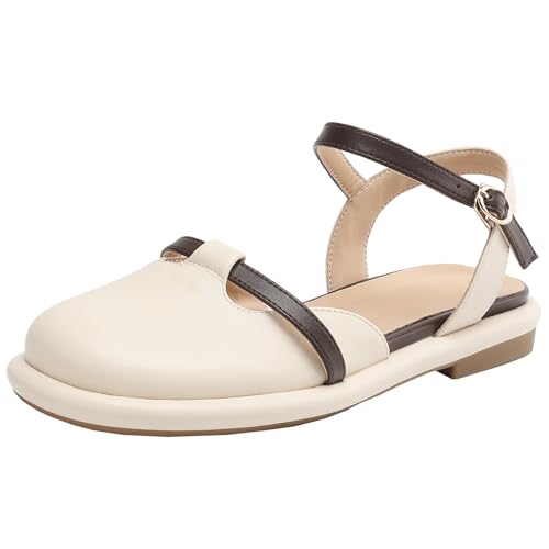 BULVJ Sommer Flache Sandalen Verstellbare Schnallenverschluss Flache Schuhe mit Runder Spitze von BULVJ