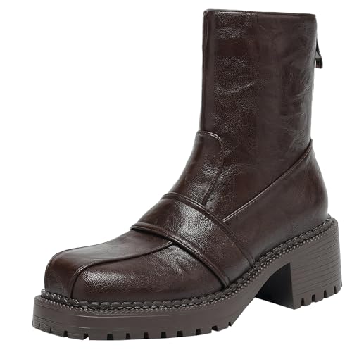 BULVJ Stiefeletten für Damen für Herbst und Winter, Kurze Stiefel mit Blockabsatz und Plateau Sowie Quadratischer Zehenpartie für Lässige Outfits von BULVJ