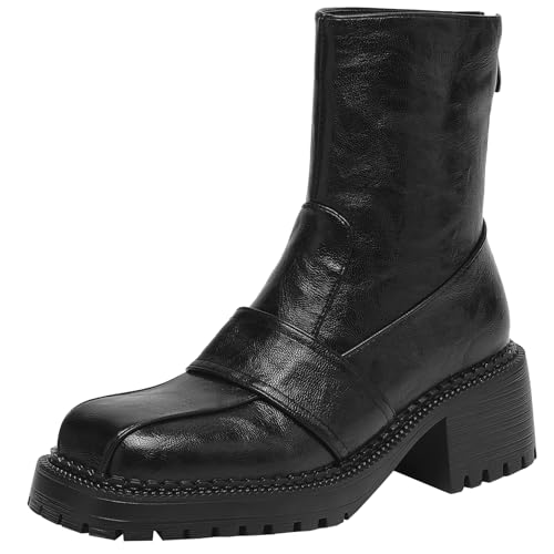 BULVJ Stiefeletten für Damen für Herbst und Winter, Kurze Stiefel mit Blockabsatz und Plateau Sowie Quadratischer Zehenpartie für Lässige Outfits von BULVJ