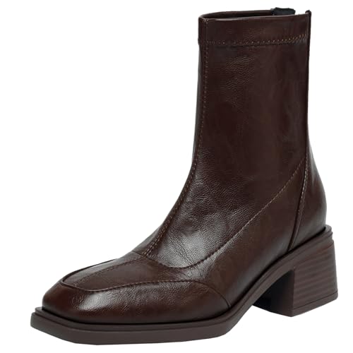 BULVJ Stiefeletten mit Quadratischer Zehenpartie, Kurze Stiefel mit Blockabsatz und Reißverschluss, Modische Anzugschuhe für Ausgefallene Looks von BULVJ