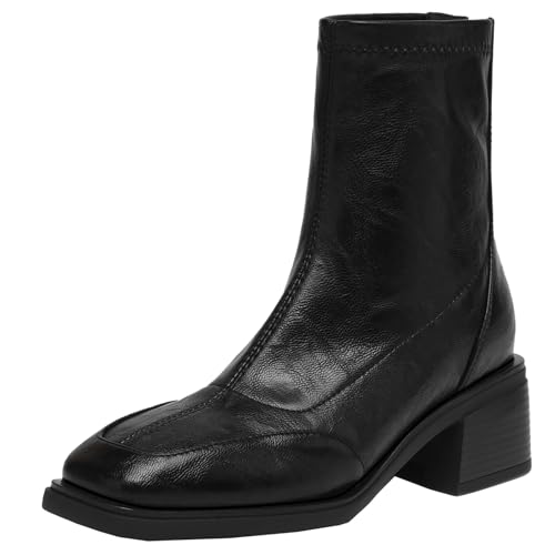 BULVJ Stiefeletten mit Quadratischer Zehenpartie, Kurze Stiefel mit Blockabsatz und Reißverschluss, Modische Anzugschuhe für Ausgefallene Looks von BULVJ