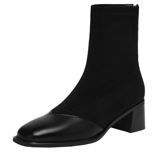 BULVJ Stiefeletten mit Quadratischer Zehenpartie für Damen mit Reißverschluss und Kurzen Stiefeln mit Blockabsatz für Lässige Outfits von BULVJ