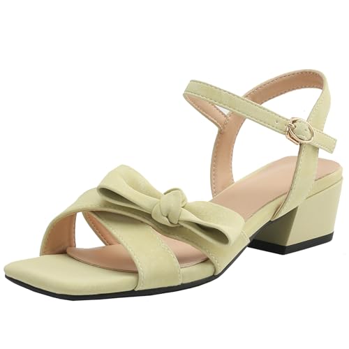 BULVJ Trendige Damensandalen mit Quadratischer Zehenpartie und Knöchelriemen - Bequemer Blockabsatz, Verzierte Schleife BULVJ Trendige Damensandalen mit Quadratischer Zehenpartie und Knöchelriemen - Bequemer Blockabsatz, Verzierte Schleife von BULVJ