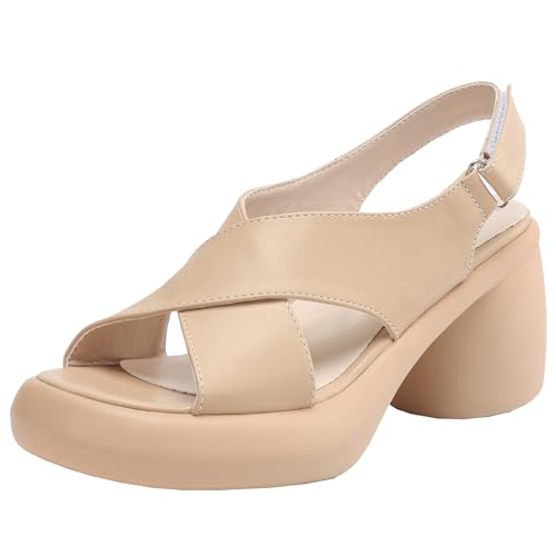BULVJ Verstellbare Damensandalen mit Schnalle und Blockabsatz Slip-On Sommerschuhe von BULVJ