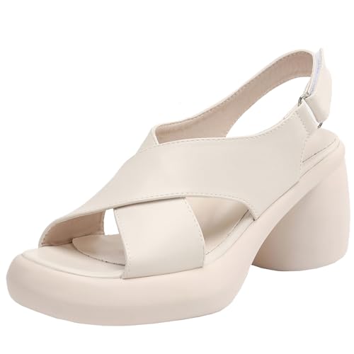 BULVJ Verstellbare Damensandalen mit Schnalle und Blockabsatz Slip-On Sommerschuhe von BULVJ