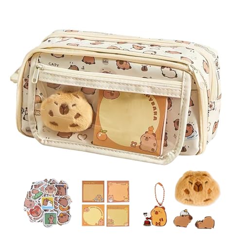 BULZEU Capybara Federmäppchen, Capybara Schreibwarentasche, transparent, niedliches Capybara-Federmäppchen mit Fächern, breite Öffnung, Bleistifttasche für Kinder, Schreibwaren, Kosmetik, von BULZEU