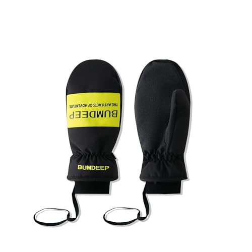 BUMDEEP Skihandschuhe Winterhandschuhe für Damen Herren, Warm Fausthandschuhe Snowboardhandschuhe Wasserdichte, winddichte, warme und atmungsaktive Handschuhe Winter（Schwarz Gelb,XL） von BUMDEEP