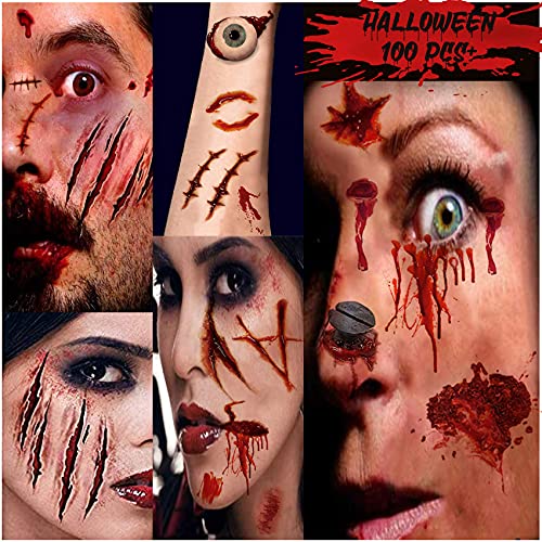Halloween Temporäre Tattoos, Narben Wunden Tattoo, 100PCS+ Halloween Schminke Aufkleber Wasserdicht mit Gefälschten Scab Blut Vampir Cosplay Party Zombie Makeup Accessoires Prop Dekorationen Set Halloween Temporäre Tattoos, Narben Wunden Tattoo, 100PCS+ Halloween Schminke Aufkleber Wasserdicht mit Gefälschten Scab Blut Vampir Cosplay Party Zombie Makeup Accessoires Prop Dekorationen Set von BUNAA
