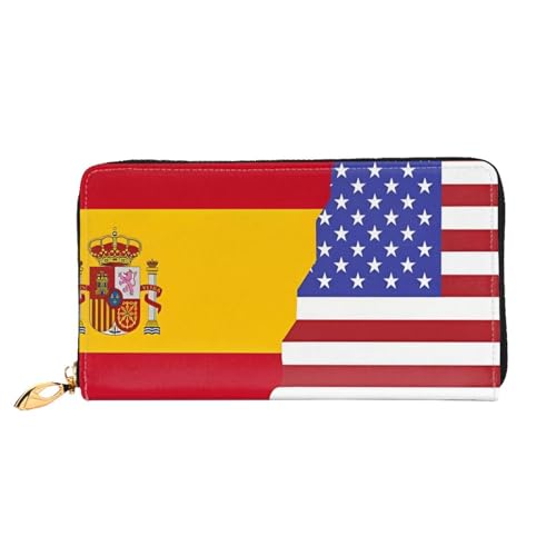 BUNAL Amerikanische Spanien-Flagge, stilvolle multifunktionale Brieftasche, minimalistisches Design, 12 Kreditkartenfächer, mehrschichtiger Faltschutz für Ihre Karten und wichtige Dinge, Schwarz, von BUNAL