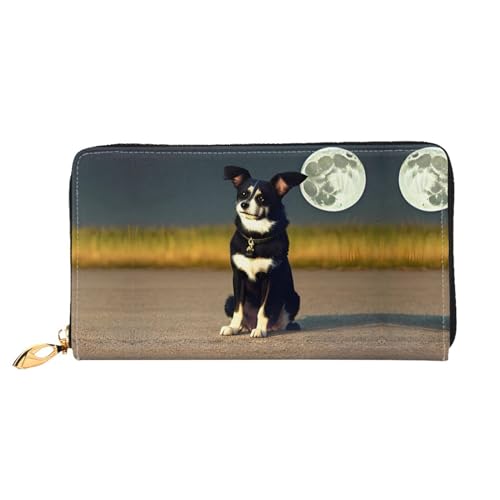 BUNAL Dog Under Moon Stilvolle Multifunktions-Geldbörse - Minimalistisches Design 12 Kreditkartenfächer Mehrschichtiger Faltschutz für Ihre Karten und Essentials, Schwarz, Einheitsgröße von BUNAL