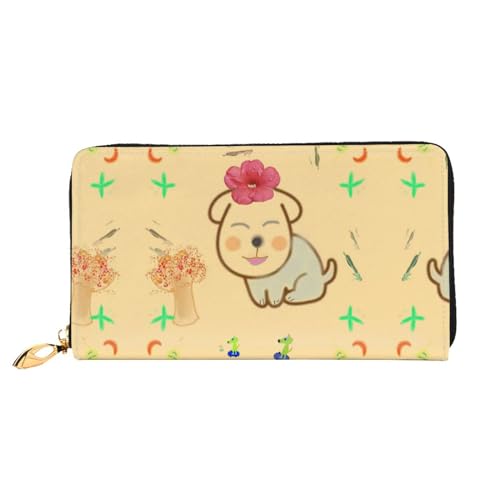 BUNAL Kleine Blume mit süßem Hund, stilvolle multifunktionale Brieftasche, minimalistisches Design, 12 Kreditkartenfächer, mehrschichtiger Faltschutz für Ihre Karten und wichtige Dinge, Schwarz, von BUNAL