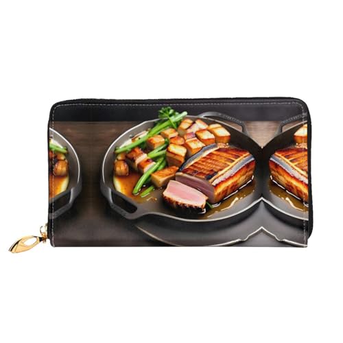 BUNAL Köstliches Grillfleisch Stilvolle Multifunktions-Geldbörse - Minimalistisches Design 12 Kreditkartenfächer Mehrschichtiger Faltschutz für Ihre Karten und Essentials, Schwarz, Einheitsgröße von BUNAL