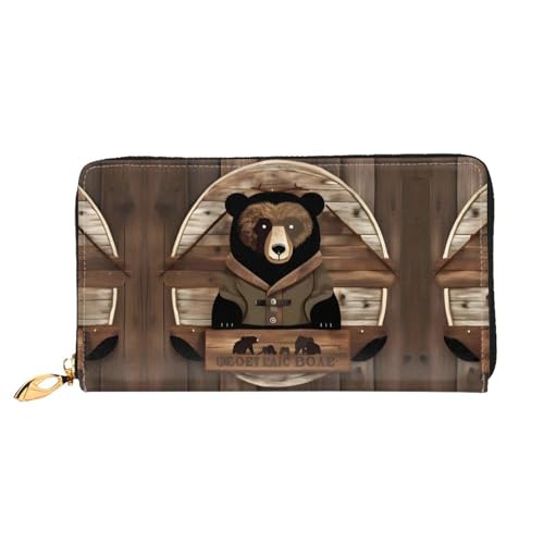 BUNAL Rustikale Lodge Bear Stilvolle Multifunktions-Geldbörse - Minimalistisches Design 12 Kreditkartenfächer Mehrschichtiger Faltschutz für Ihre Karten und Essentials, Schwarz, Einheitsgröße von BUNAL