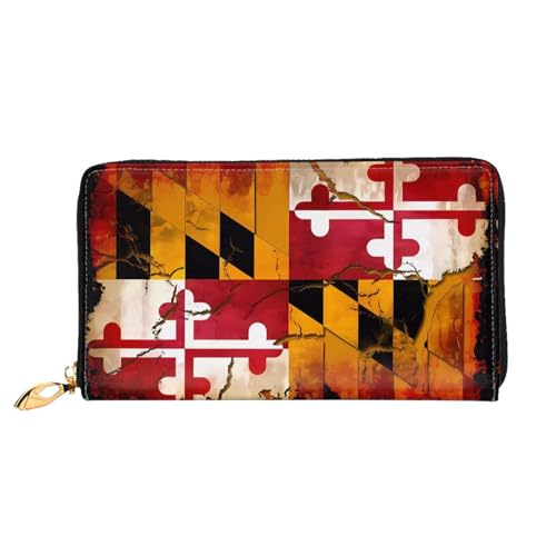 BUNAL Vintage Holz Maryland Flagge Stilvolle Multifunktions Brieftasche - Minimalistisches Design 12 Kreditkartenfächer Mehrschichtiger Faltschutz für Ihre Karten und Essentials, Schwarz, von BUNAL