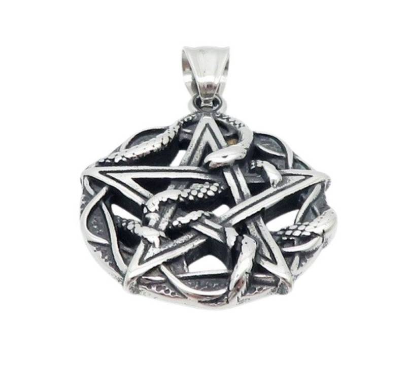 BUNGSA Anhänger Set Anhänger Pentagramm mit Schlange Silber aus Edelstahl Unisex von BUNGSA