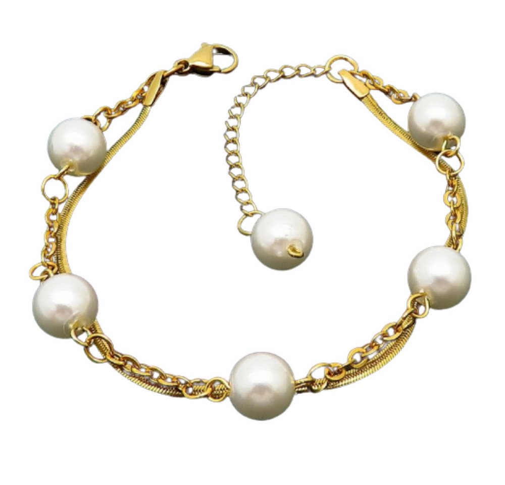 BUNGSA Armband Armband Perlen und Schlangenkette gold aus Edelstahl Damen (1 Armband, 1-tlg), Bracelet Armschmuck von BUNGSA