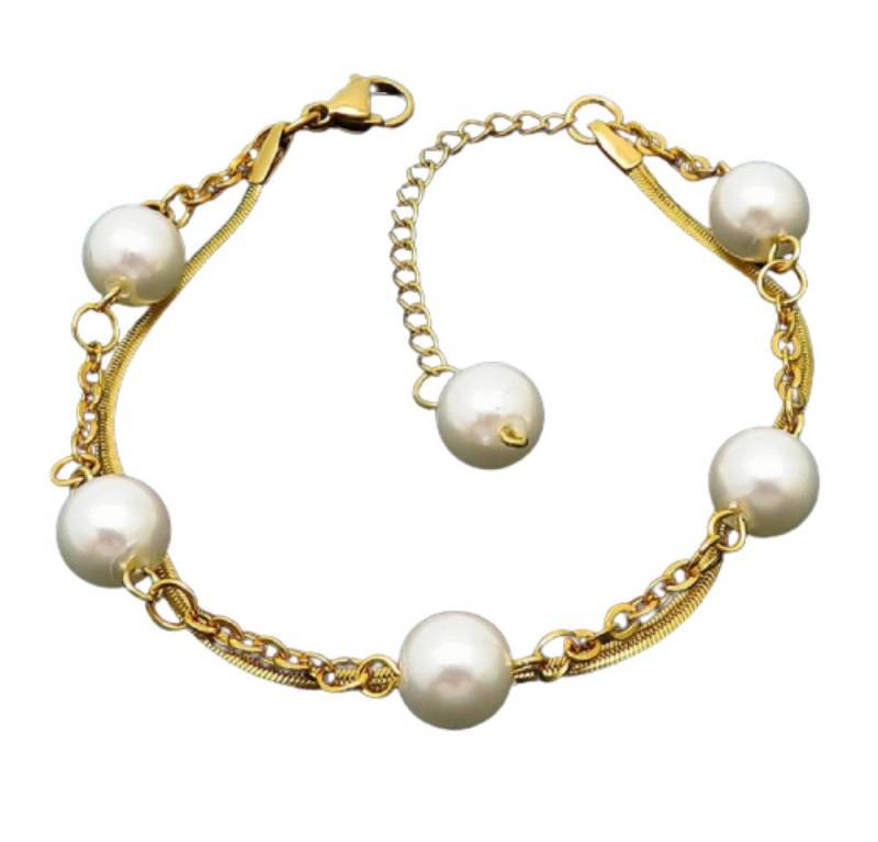 BUNGSA Armband Armband Perlen und Schlangenkette gold aus Edelstahl Damen (1 Armband, 1-tlg), Bracelet Armschmuck von BUNGSA