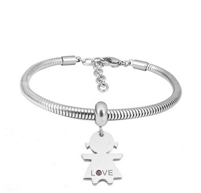 BUNGSA Armband Armband Re Schlangenkette mit Anhänger "Love" Silber Edelstahl Damen (1 Armband, 1-tlg), Bracelet Armschmuck von BUNGSA