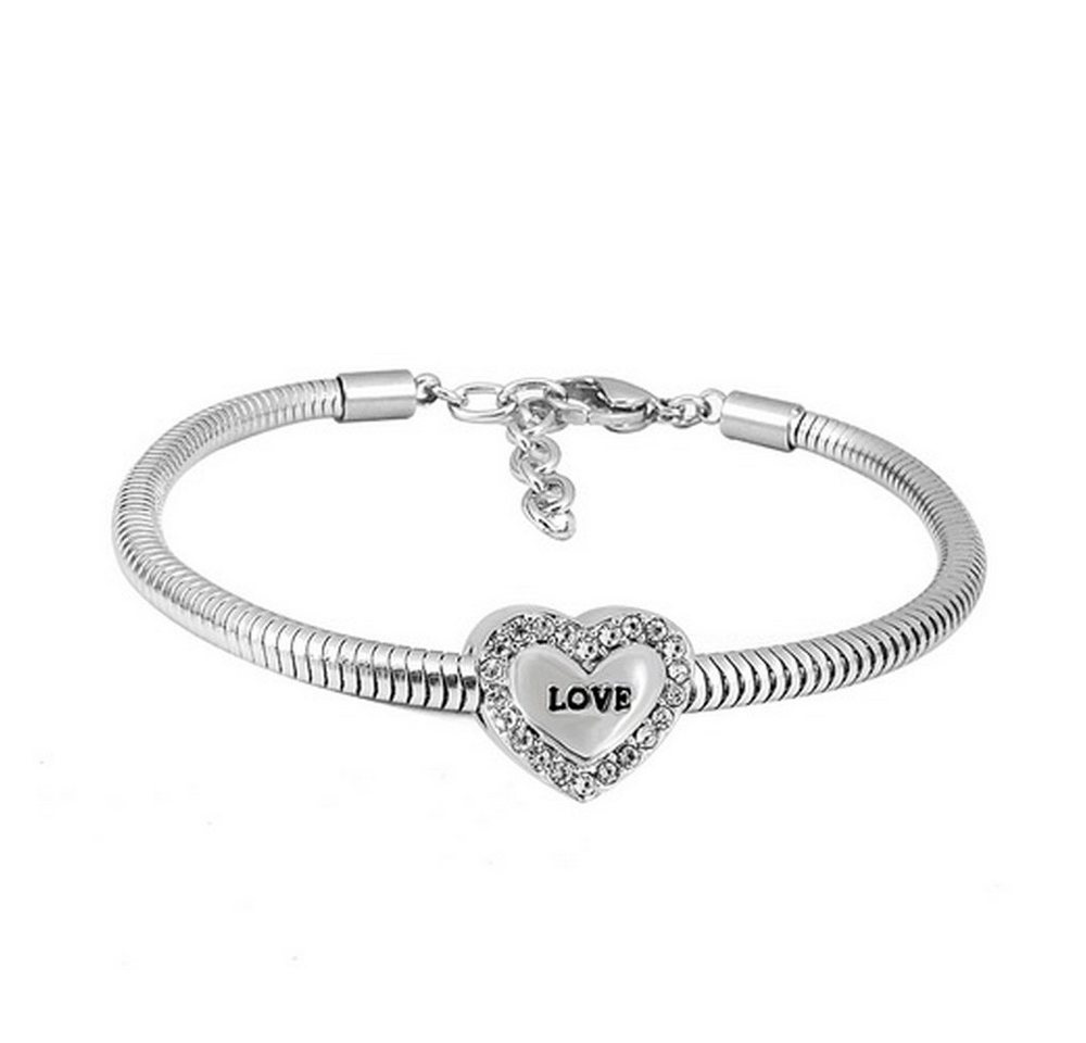 BUNGSA Armband Armband Re Schlangenkette Herz-Anhänger Love Silber Edelstahl Damen (1 Armband, 1-tlg), Bracelet Armschmuck von BUNGSA