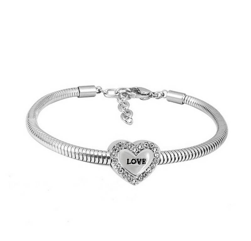 BUNGSA Armband Armband Re Schlangenkette Herz-Anhänger Love Silber Edelstahl Damen (1 Armband, 1-tlg), Bracelet Armschmuck von BUNGSA