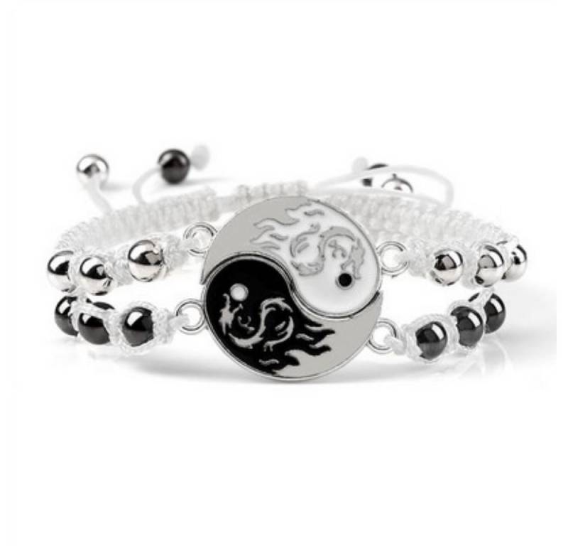 BUNGSA Armband Armband für Zwei Yin und Yang aus Nylon/Messing Unisex - Weißes Band (2 Armbänder, 2-tlg), Bracelet Armschmuck von BUNGSA