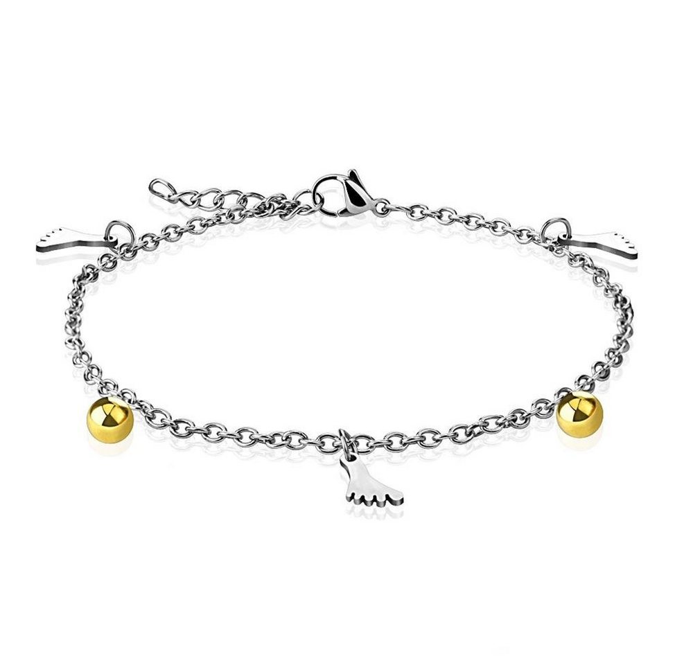 BUNGSA Armband Bettelarmband Füße & Kugel Gold aus Edelstahl Damen (1 Armband, 1-tlg), Bracelet Armschmuck von BUNGSA