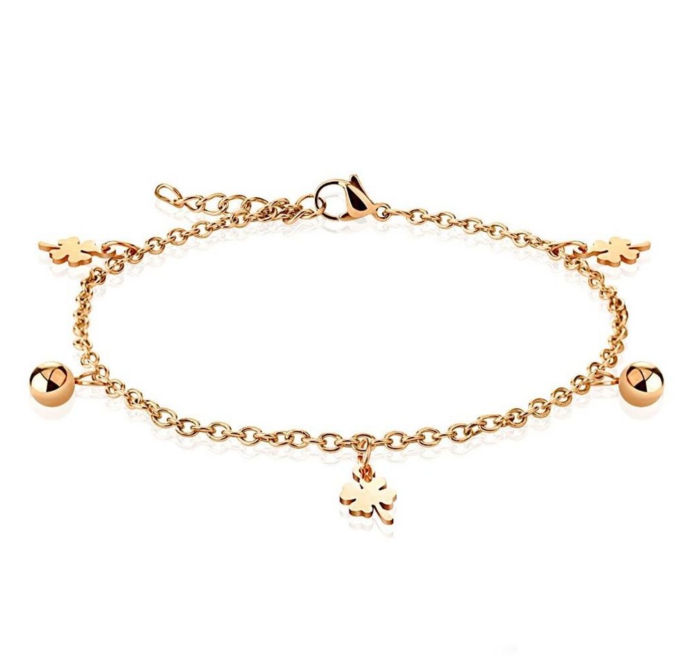 BUNGSA Armband Bettelarmband Kleeblatt & Ball Rosegold aus Edelstahl Damen (1 Armband, 1-tlg), Bracelet Armschmuck von BUNGSA