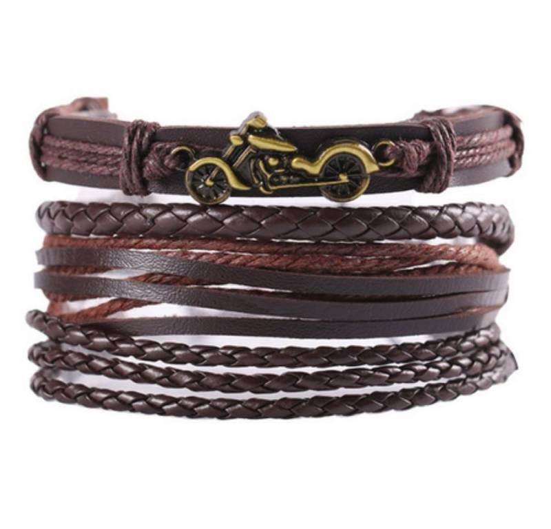 BUNGSA Armband Lederarmband breit braun/schwarz Unisex - 8 Designs (1 Armband, 1-tlg), Bracelet Armschmuck von BUNGSA