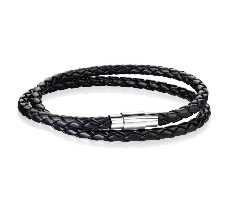 BUNGSA Armband Lederarmband schwarz doppelt gewickelt mit Magnetverschluss Edelstahl (1 Armband, 1-tlg), Bracelet Armschmuck von BUNGSA