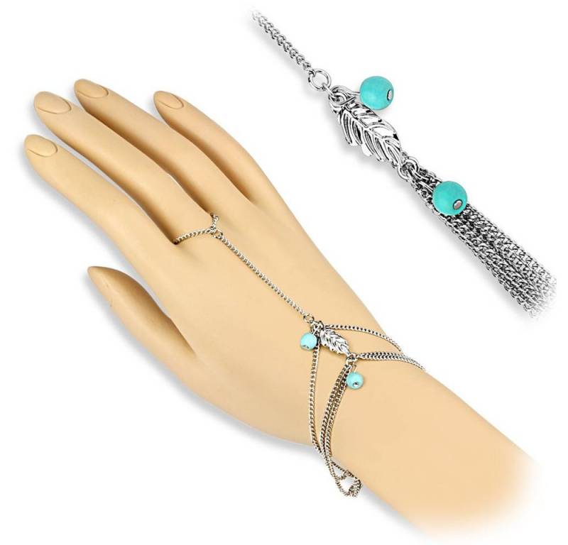 BUNGSA Bauchketten und Fußketten Set Handkette Bead & Blatt Silber aus Messing Damen (1-tlg), Fingerkette Damen von BUNGSA