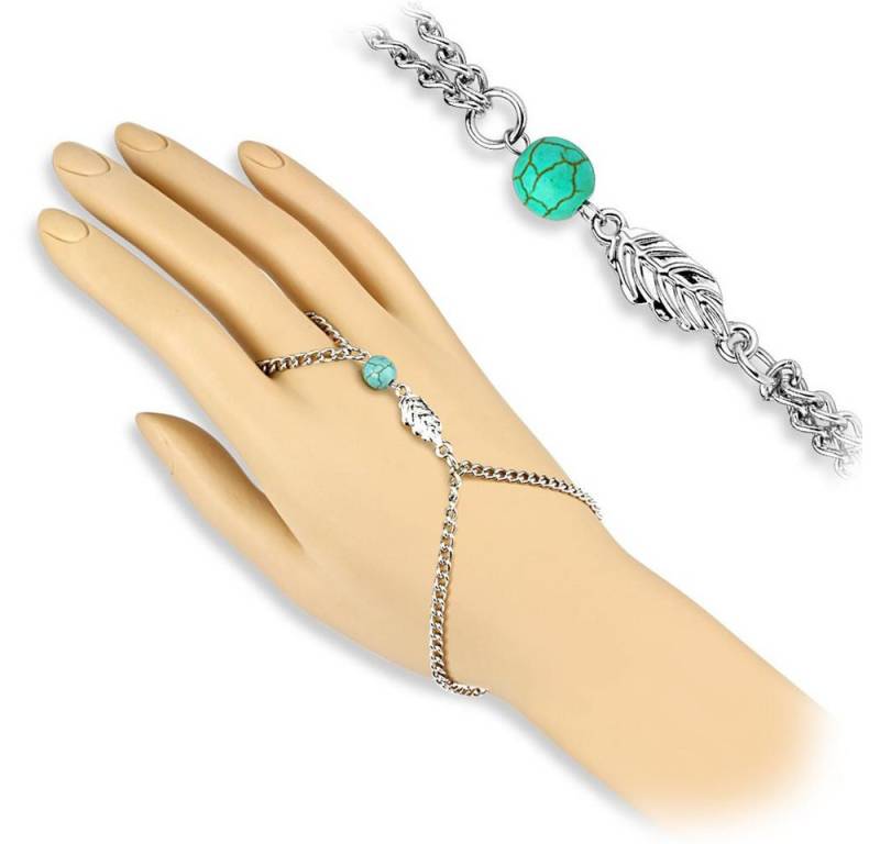 BUNGSA Bauchketten und Fußketten Set Handkette Blättercharm Silber aus Messing Damen (1-tlg), Fingerkette Damen von BUNGSA