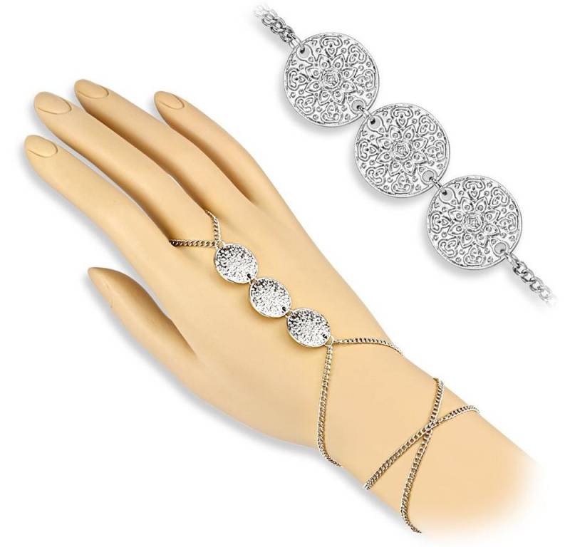 BUNGSA Bauchketten und Fußketten Set Handkette Lotusblüte Silber aus Messing Damen (1-tlg), Fingerkette Damen von BUNGSA
