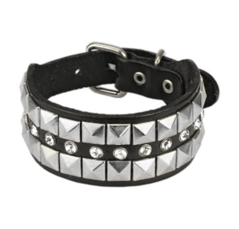 BUNGSA Bauchketten und Fußketten Set Armband Nieten und Strass schwarz aus Kunstleder Unisex (1-tlg), Armband Unisex von BUNGSA