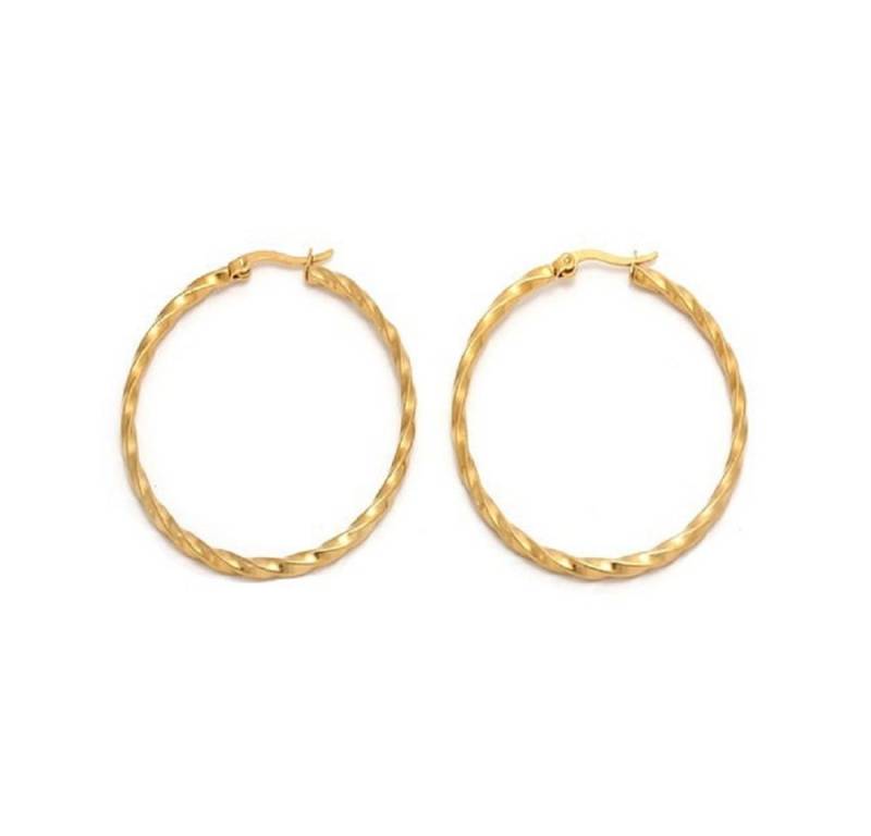BUNGSA Creolen-Set Creolen Boho Style in gedrehter Optik Gold aus Edelstahl Damen (1 Paar (2 Stück), 2-tlg), Ohrschmuck Ohrringe von BUNGSA