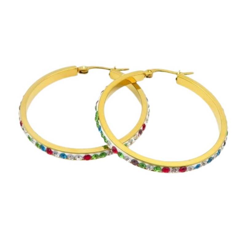 BUNGSA Creolen-Set Creolen Boho Style mit bunten Kristallen gold aus Edelstahl Damen (1 Paar (2 Stück), 2-tlg), Ohrschmuck Ohrringe von BUNGSA