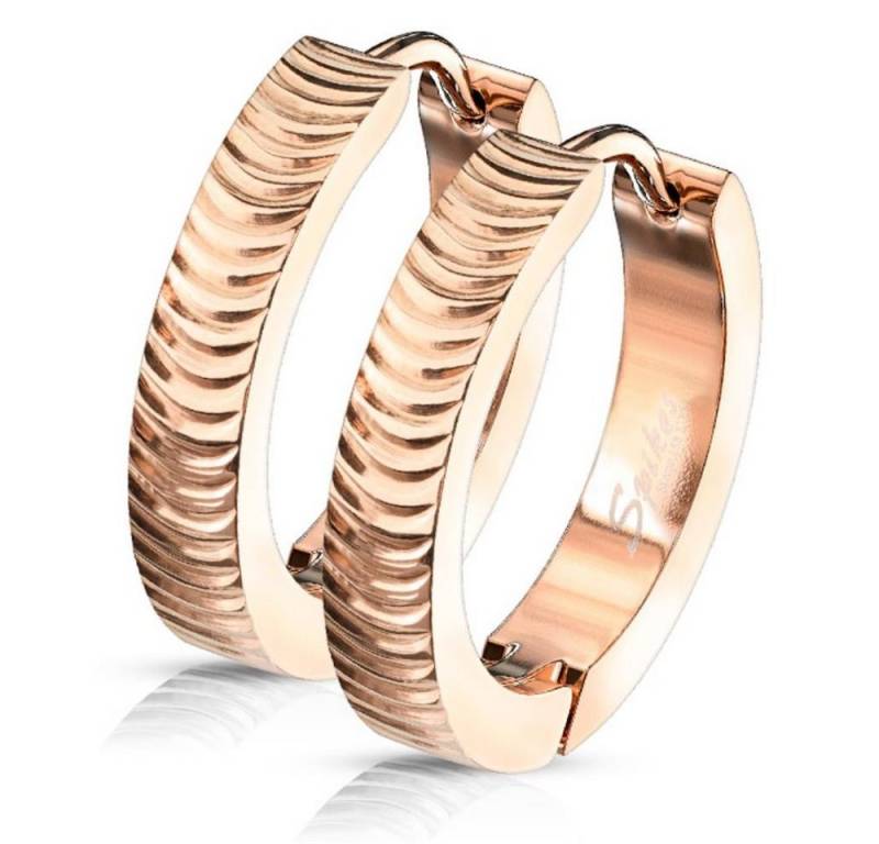 BUNGSA Creolen-Set Creolen Klappverschluss Rillenstruktur 20mm Edelstahl Damen rosegold (1 Paar (2 Stück), 2-tlg), Ohrschmuck Ohrringe von BUNGSA