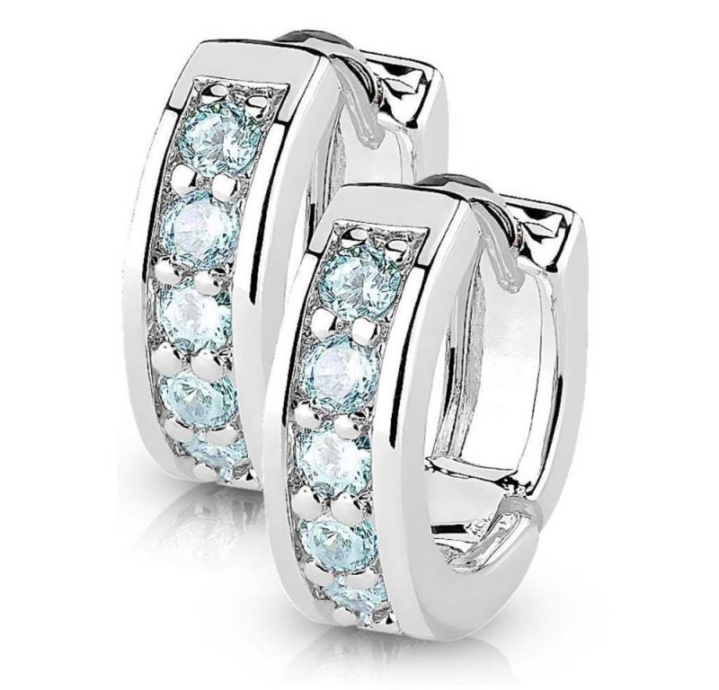BUNGSA Creolen-Set silberne Creolen Kristalle blau aus Edelstahl Damen (1 Paar (2 Stück), 2-tlg), Ohrschmuck Ohrringe von BUNGSA