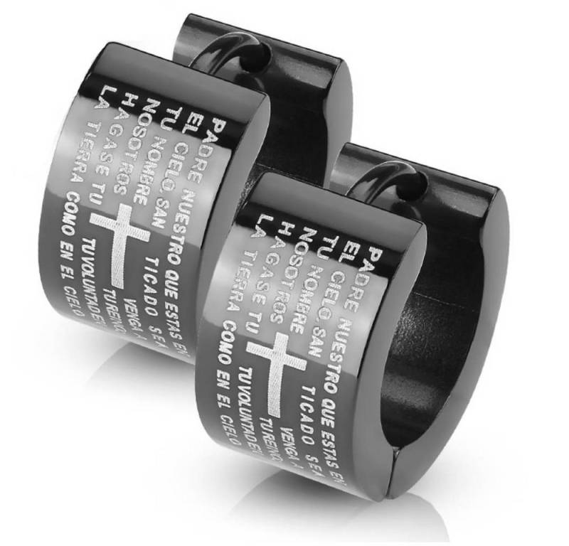 BUNGSA Creolen-Set Creolen Schwarz Kreuz Vaterunser/Padre Nuestro Edelstahl Unisex (1 Paar (2 Stück), 2-tlg), Ohrschmuck Ohrringe von BUNGSA