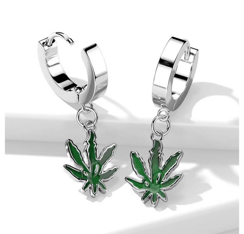 BUNGSA Creolen-Set Creolen Silber mit Anhänger Hanf-Blatt aus Edelstahl Unisex (1 Paar (2 Stück), 2-tlg), Ohrschmuck Ohrringe von BUNGSA