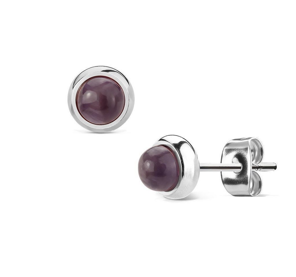 BUNGSA Creolen-Set Ohrstecker Amethyst Silber aus Edelstahl Unisex (1 Paar (2 Stück), 1-tlg), Damen Herren von BUNGSA
