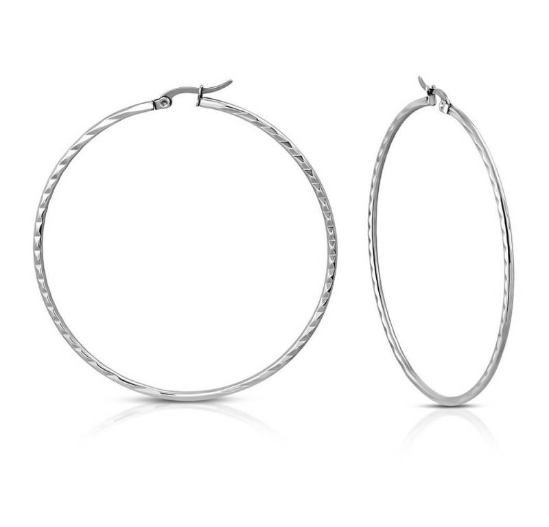 BUNGSA Creolen-Set Creolen gerillt 6,5cm Silber aus Edelstahl Damen (1 Paar (2 Stück), 2-tlg), Ohrschmuck Ohrringe von BUNGSA