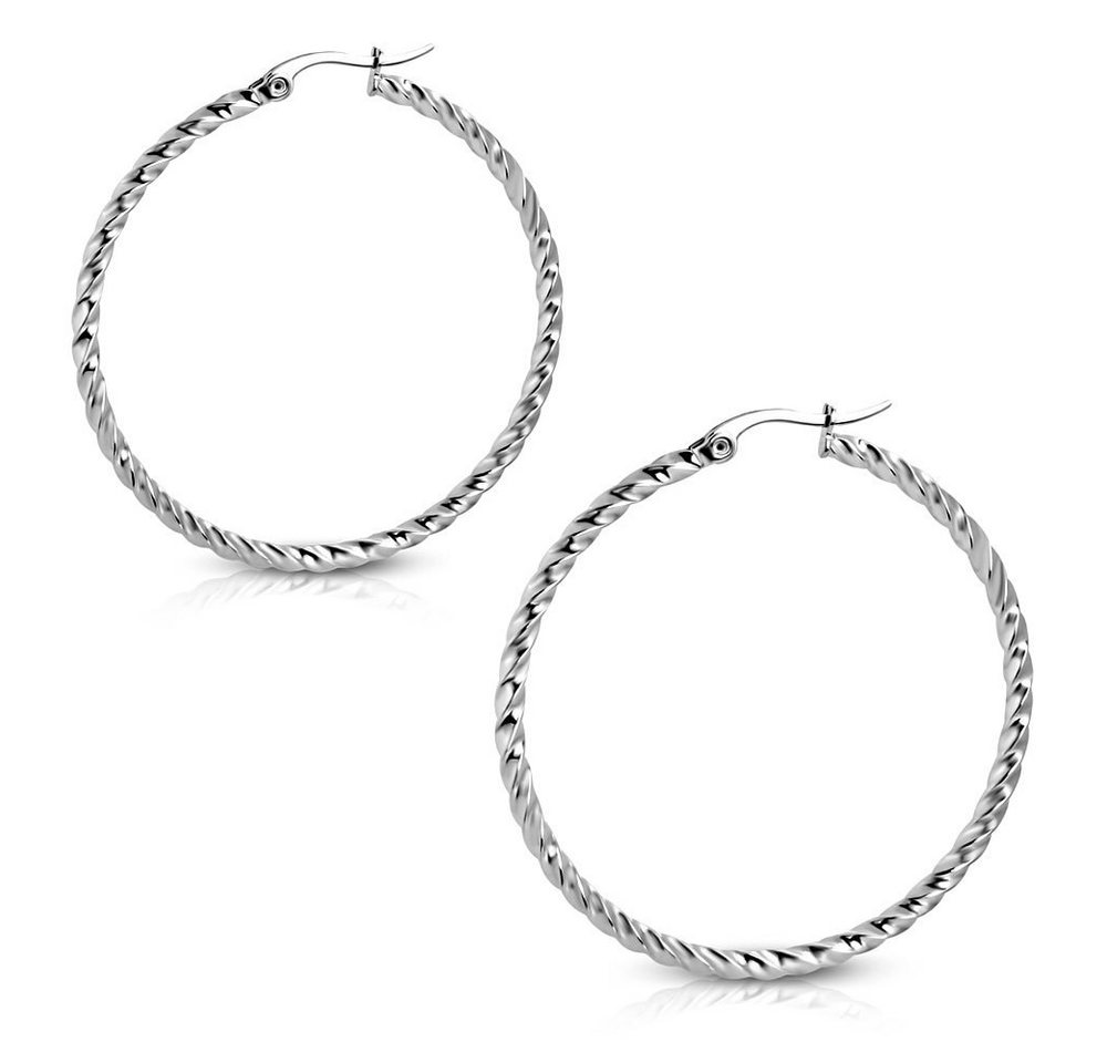 BUNGSA Creolen-Set Creolen gewunden 4cm Silber aus Edelstahl Damen (1 Paar (2 Stück), 2-tlg), Ohrschmuck Ohrringe von BUNGSA