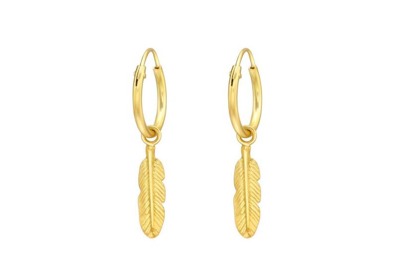 BUNGSA Creolen-Set Creolen goldfarben mit Feder-Anhänger 925 Silber Damen (1 Paar (2 Stück) von BUNGSA