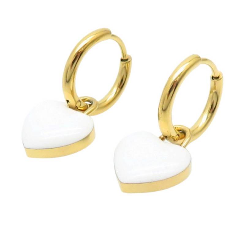 BUNGSA Creolen-Set Creolen mit Herz-Anhänger gold Edelstahl Damen weiß (1 Paar (2 Stück), 2-tlg), Ohrschmuck Ohrringe von BUNGSA