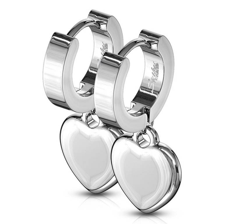 BUNGSA Creolen-Set Creolen mit Herzanhänger Silber aus Edelstahl Damen (1 Paar (2 Stück), 2-tlg), Ohrschmuck Ohrringe von BUNGSA